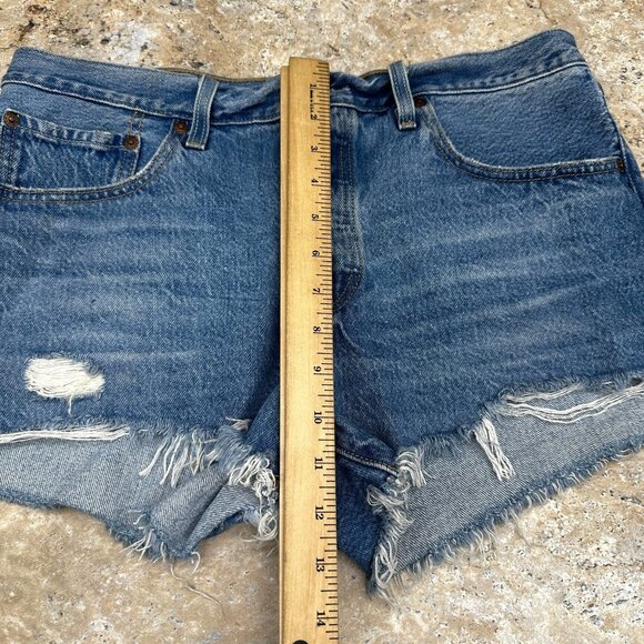 Levi’s Premium 501 High Rise Denim Cutoff Shorts W31 Distressed Frayed Hem Blue - Picture 7 of 12